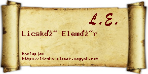 Licskó Elemér névjegykártya